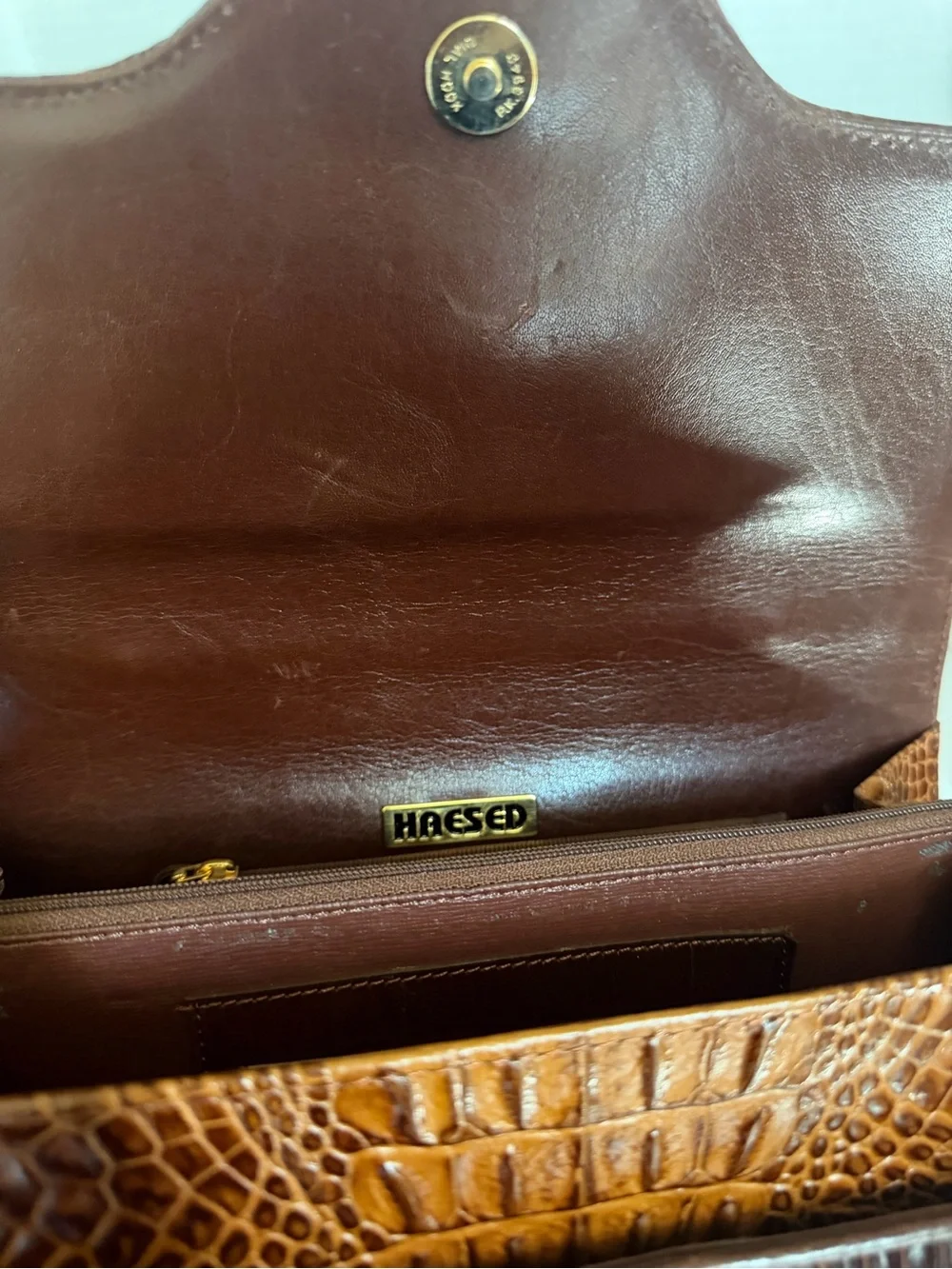 Haesed Crocodile Brown Two-Tone Top Handle